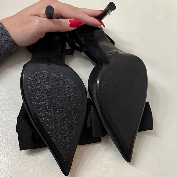 Zara Black Slingback Heels with Bow - Picture 4 of 7